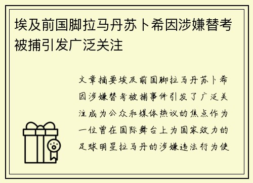 埃及前国脚拉马丹苏卜希因涉嫌替考被捕引发广泛关注