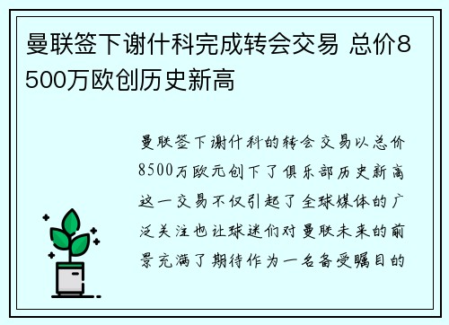 曼联签下谢什科完成转会交易 总价8500万欧创历史新高